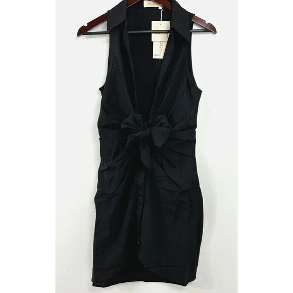 New Choosy St Crosby Plunging Shirt Dress 12 Black Sophie Turner Kim Kardashian - Picture 3 of 10